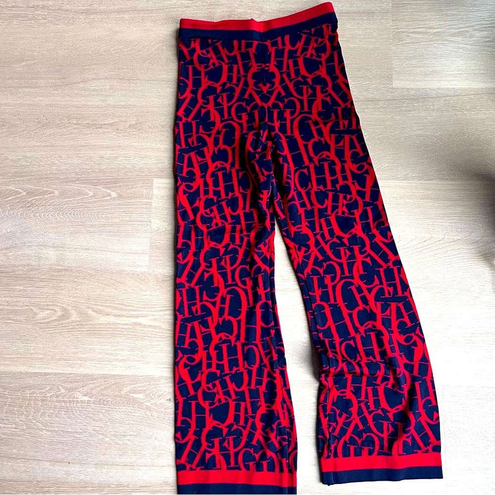 Carolina Herrera straight boots pants size 6 red navy blue wth adaptable waist - Picture 1 of 5